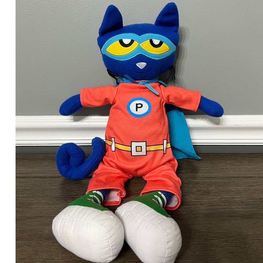 Pete The Cat Super Pete Plush Stuffed Animal Toy Superhero Blue Orange 17" 2010